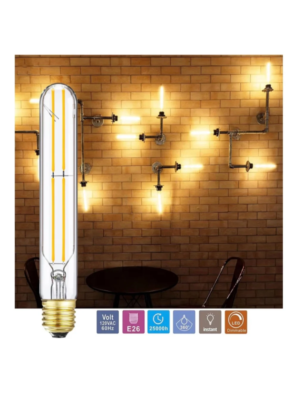 NEW 4 Pk E26 Tubular Led Bulbs Dimmable T10 Led Light 6W Equal 60 Watt,2700K